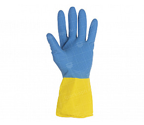 Перчатки латексные БИКОЛОР, S, синий+ желтый